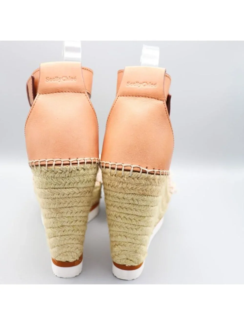 See By Chloé Glyn Frayed Canvas & Leather Espadrille Wedges 39 / US 9